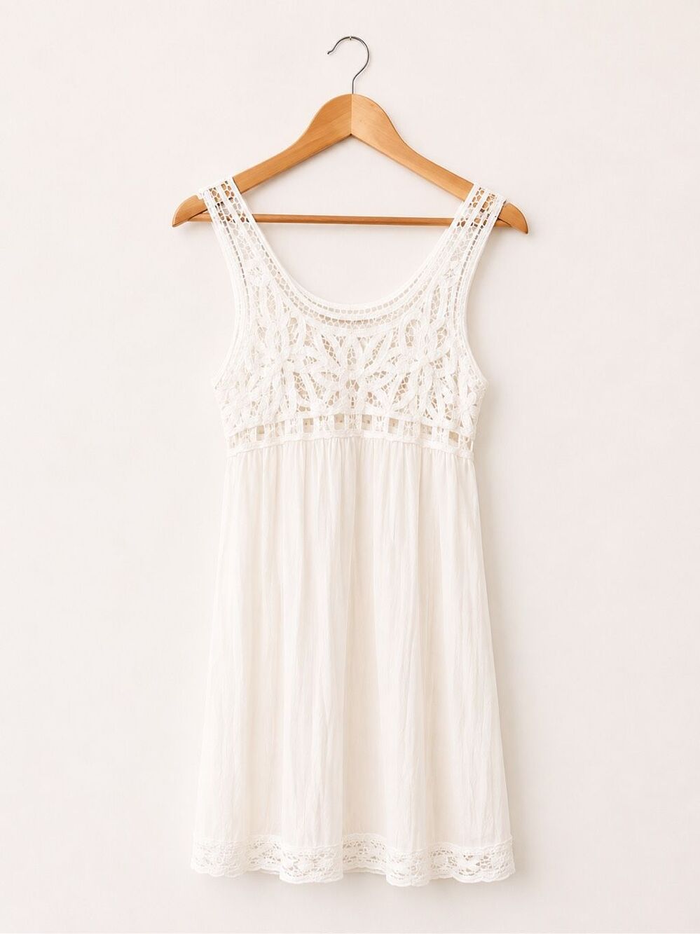 Velvet White Crochet Lace Silk Feel Mini Chemise Nightgown Boho